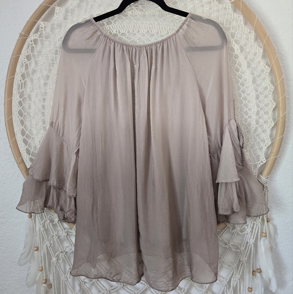 Le Marais Silk Chiffon Fairycore Ethereal Balletcore Ombre Bell Sleeve Top M - Picture 8 of 9